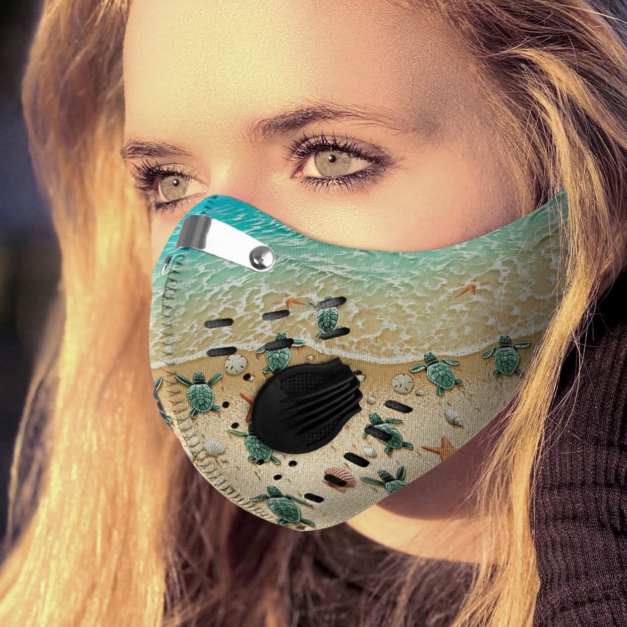 Save sea turtle carbon pm 2,5 face mask 1