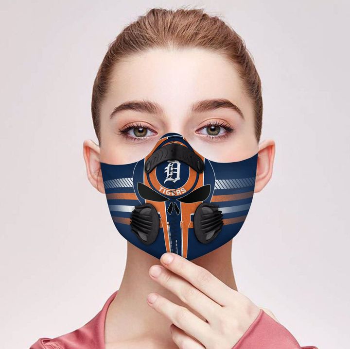 Skull detroit tigers team filter activated carbon face mask 1