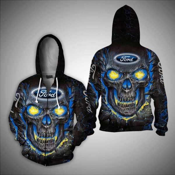 Skull ford logo full over printed zip hoodie