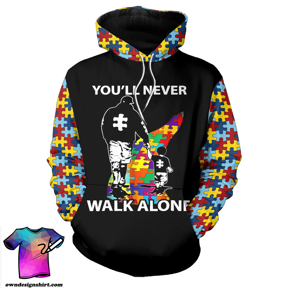 You'll never walk alone autism awareness full over printed shirt