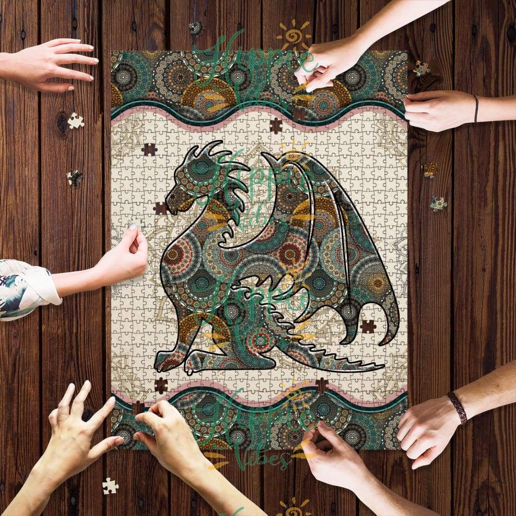 Bookworm dragon mandala jigsaw puzzle 1