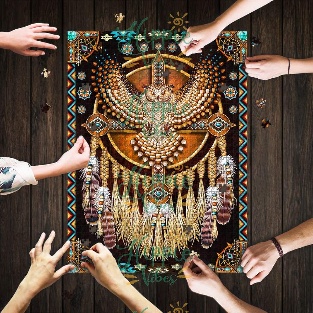 Native american great horned owl mandala jigsaw puzzle 1