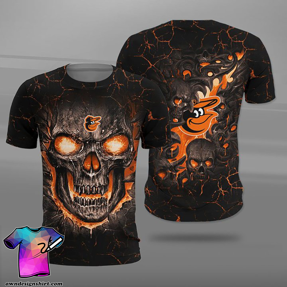 Baltimore orioles lava skull full printing shirt