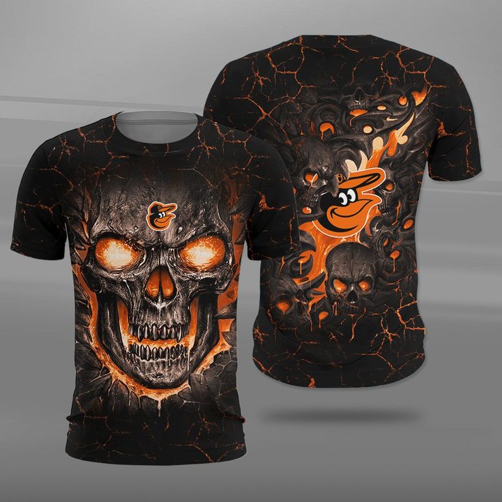 Baltimore orioles lava skull full printing tshirt