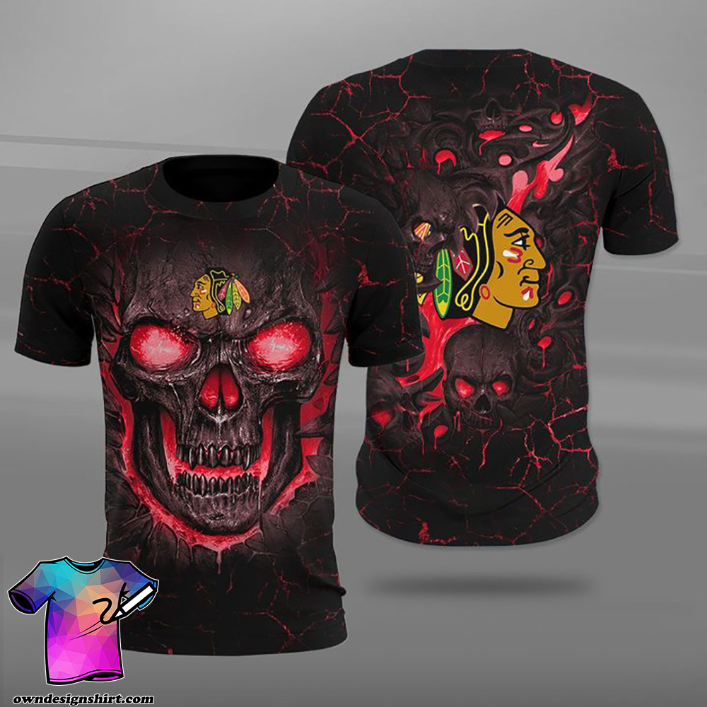 Chicago blackhawks lava skull full printing shirt