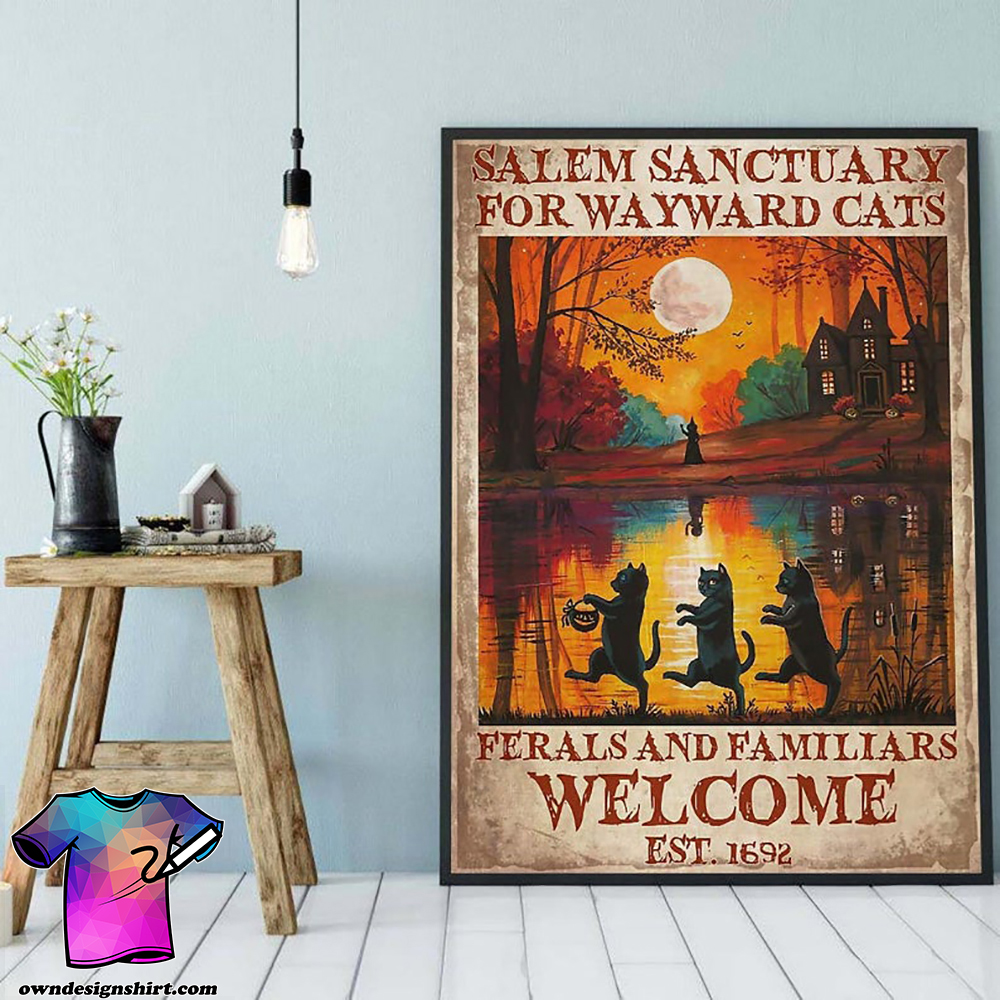 Black cat salem sanctury for wayward cats feral and familiar halloween poster