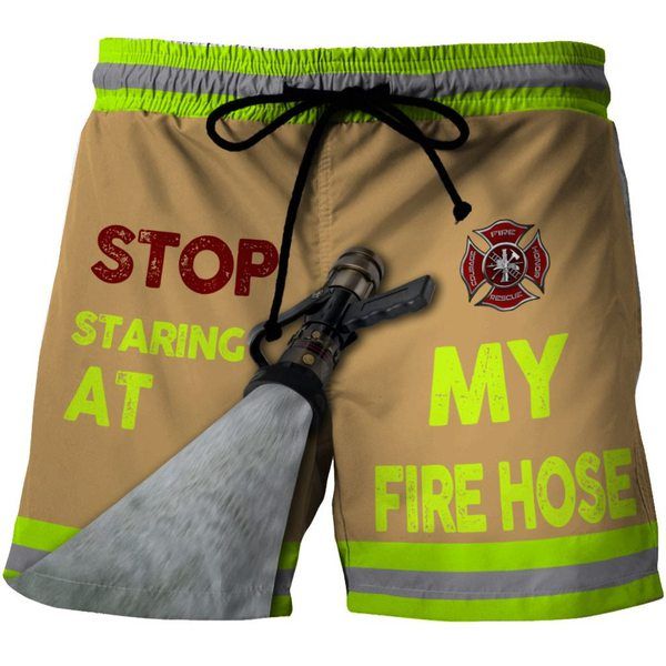 Firefighter stop staring at my fire hose hawaiian shorts 1