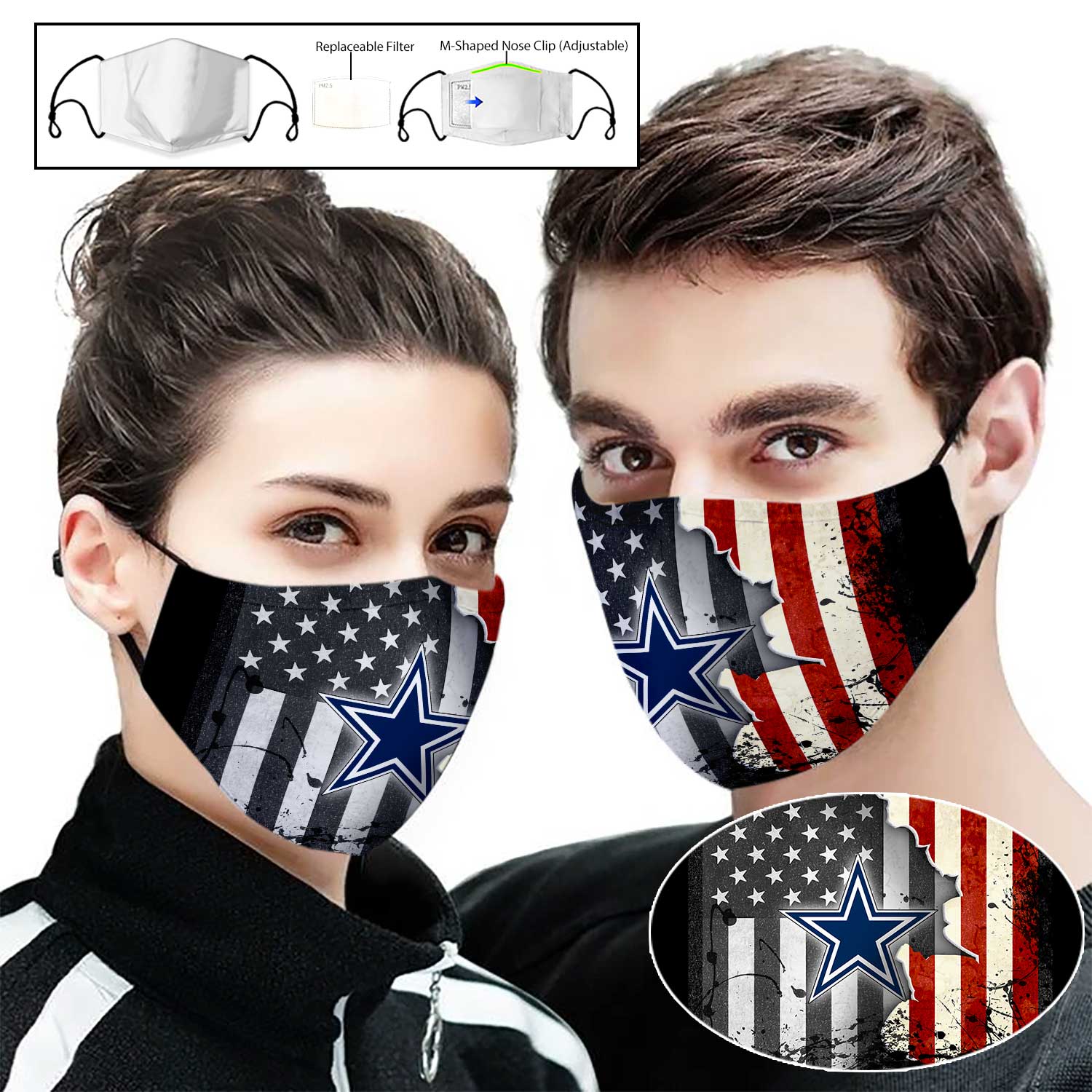 NFL dallas cowboys american flag full printing face mask 1