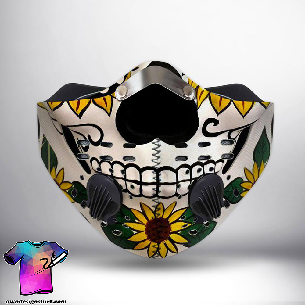 Sugar skull and sunflower filter activated carbon face mask