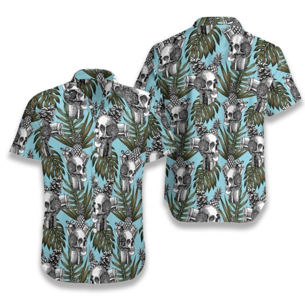 Tropical skull gift pine apple cone hawaiian shirt 1