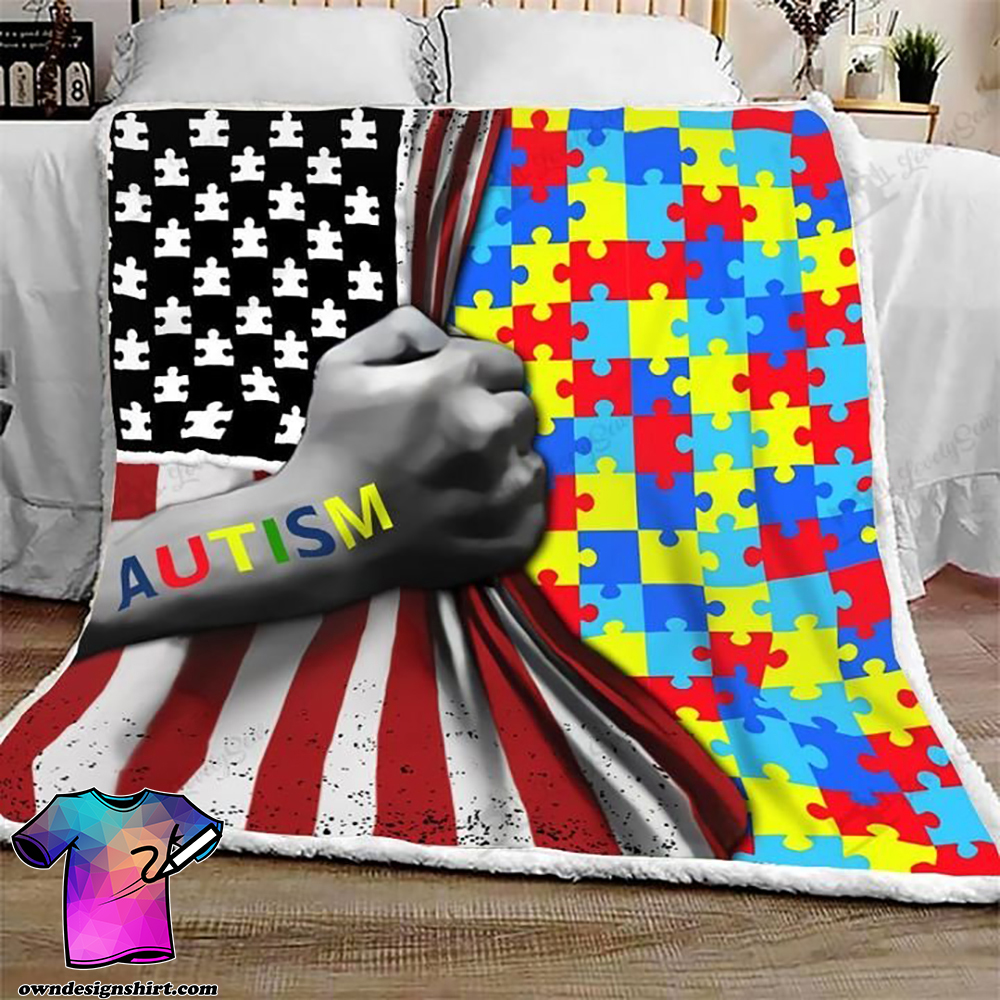 Amarican flag autism awareness full printing blanket