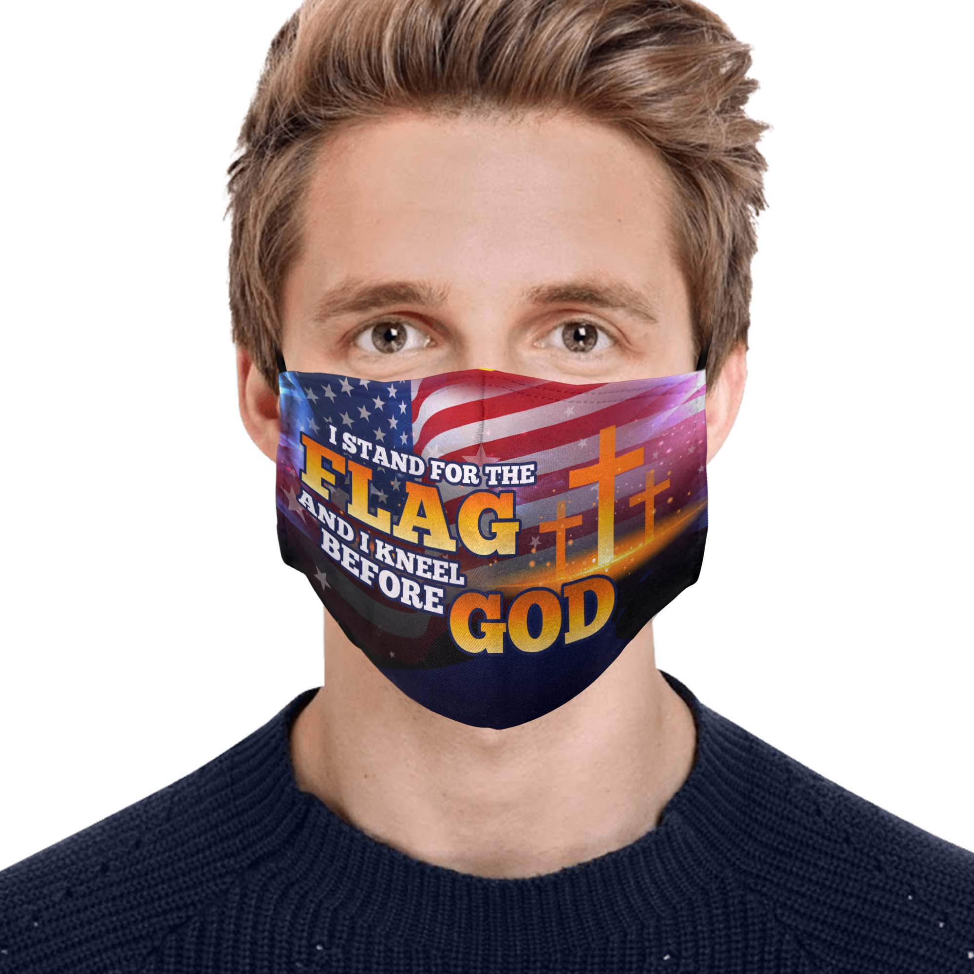 American flag i stand for the flag and i kneel before God face mask 1