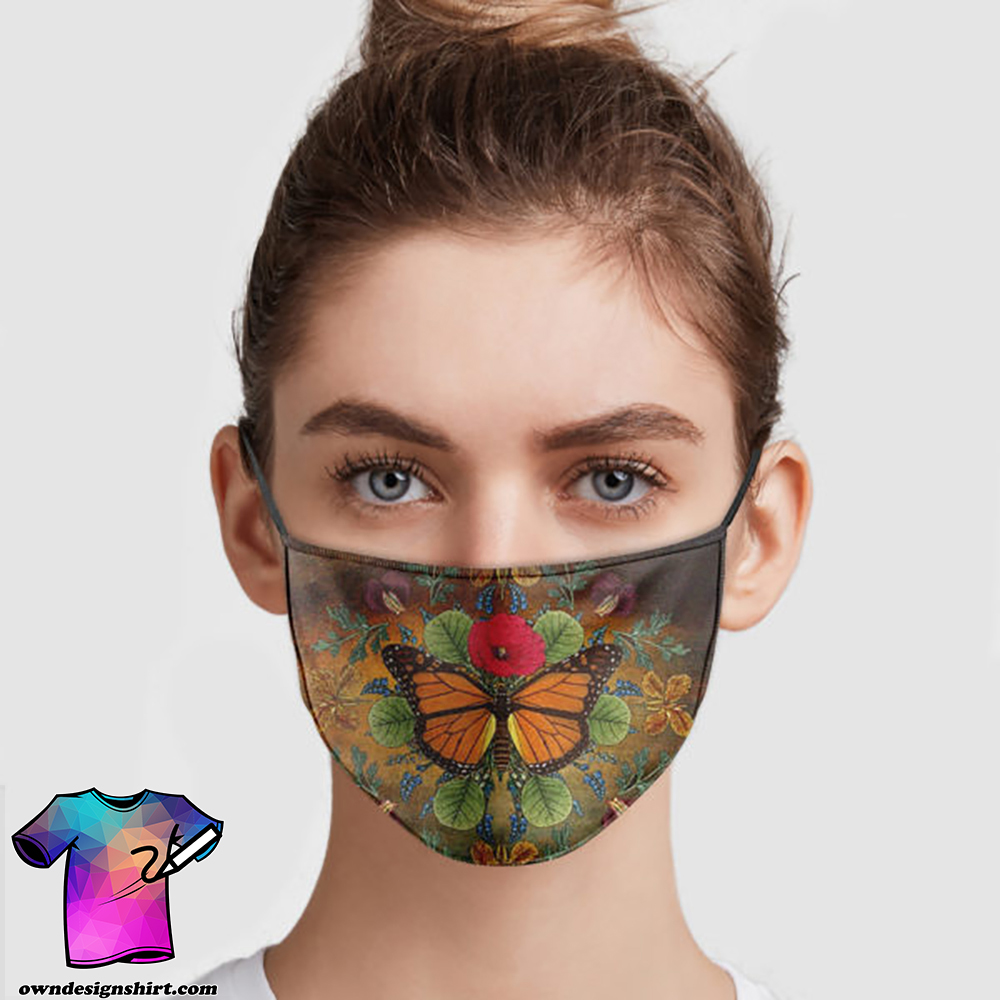 Butterfly and flower vintage anti pollution face mask