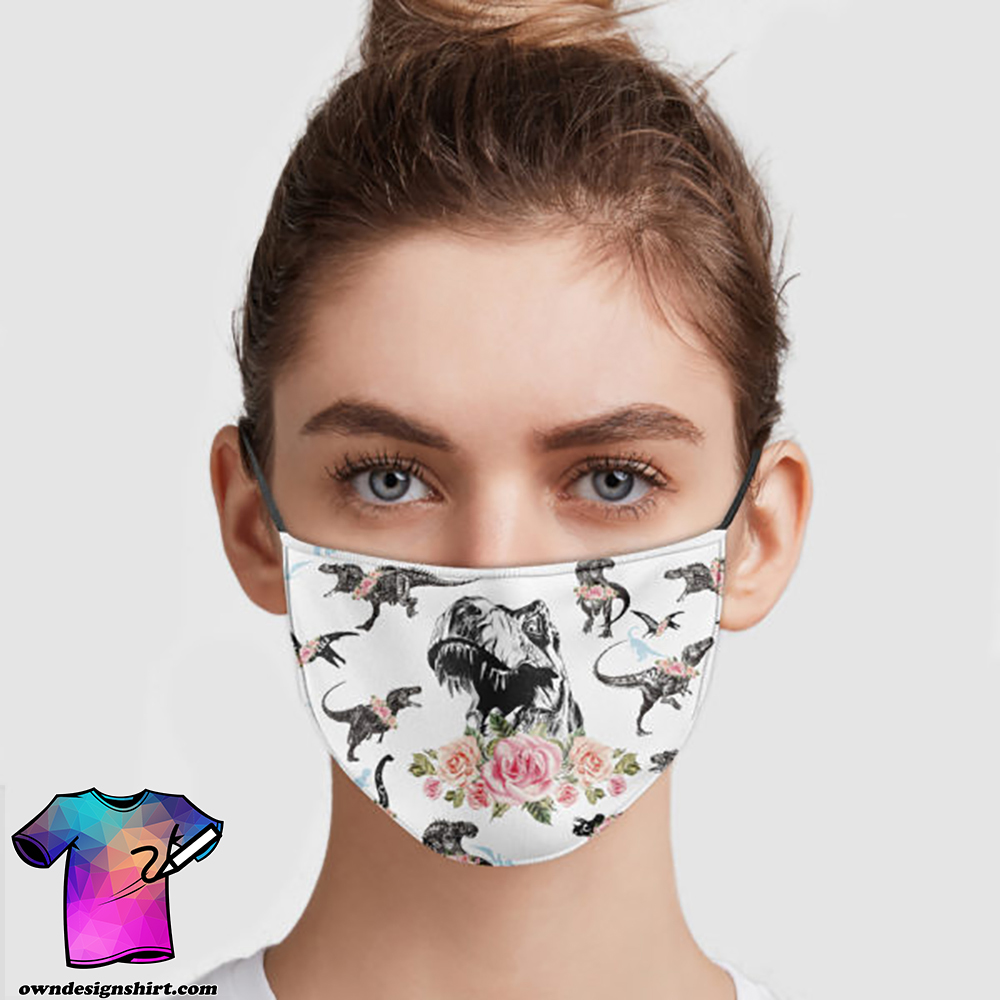 Dinosaur tyrannosaurus floral all over printed face mask