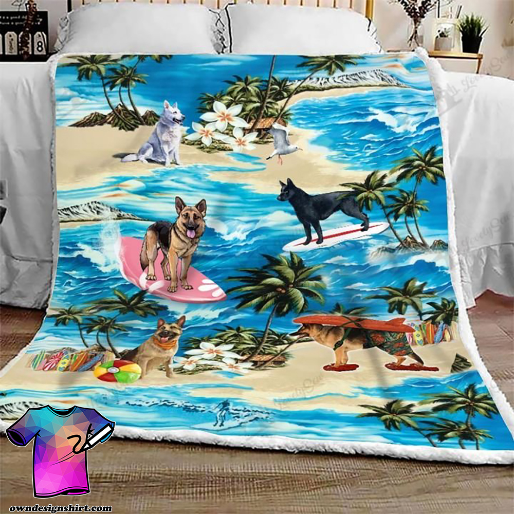 German shepherd hawaiian beach full printing blanket