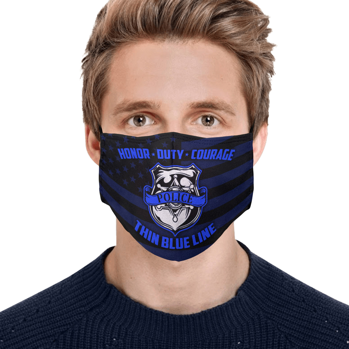 Honor duty courage police back thin blue line face mask 1