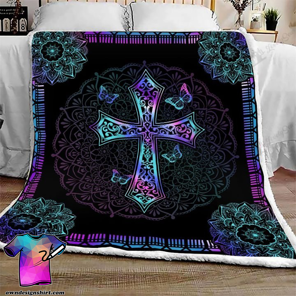 Mandala cross jesus full printing blanket