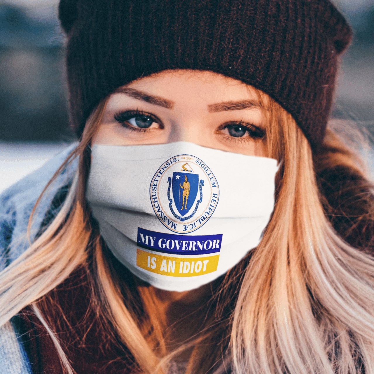 Sarcastic my governor is an idiot massachusetts politics face mask 1