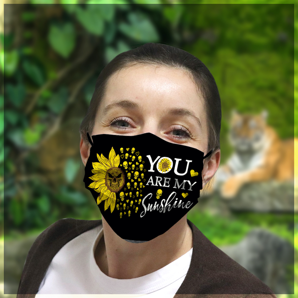 Skull you are my sunshine sunflower all over printed face mask 1