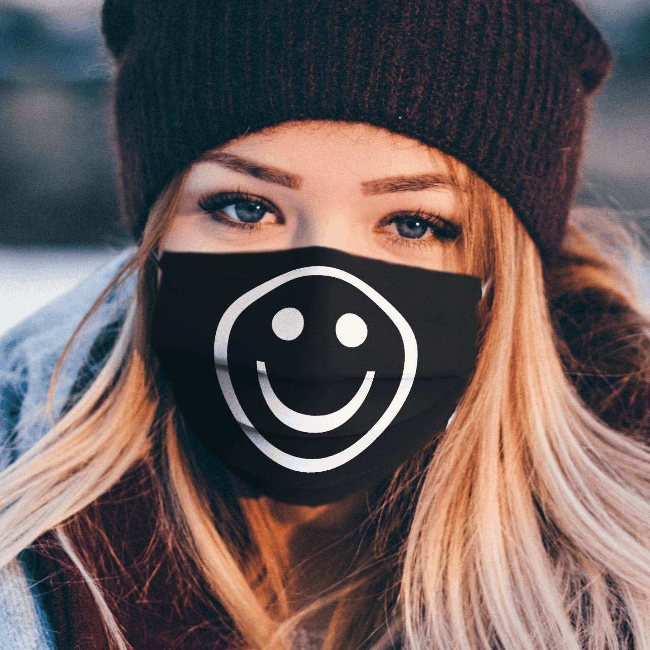 Smiley icon all over printed face mask 1