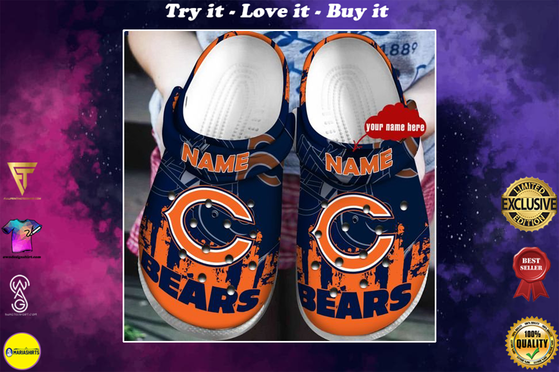 custom name chicago bears football team crocband clog - Copy