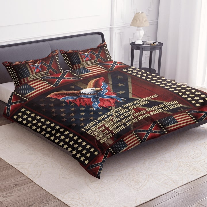 eagle with american and confederate flag bedding set 2