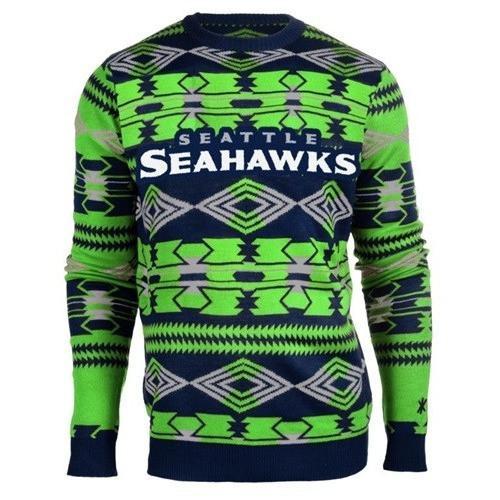 seattle seahawks aztec print ugly christmas sweater 1