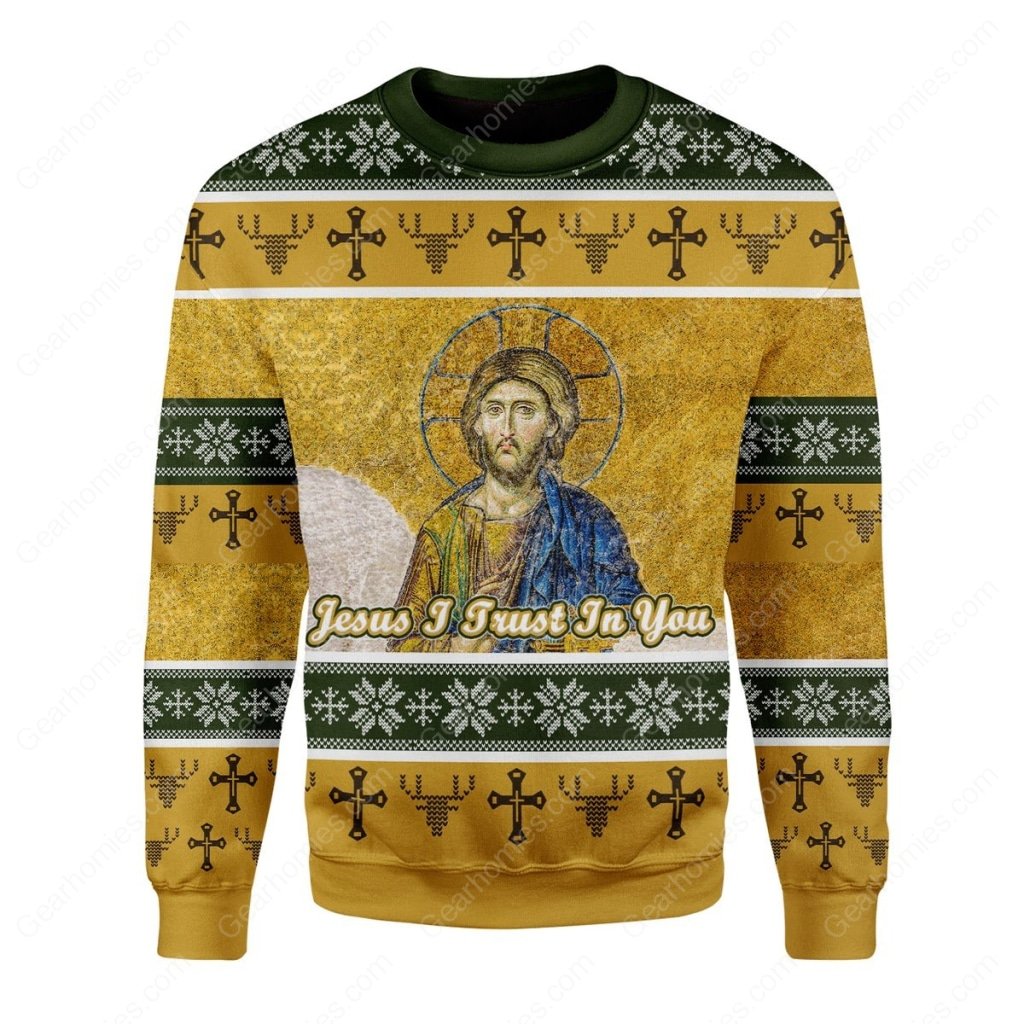 Jesus i trust in you vintage all over printed ugly christmas sweater 2