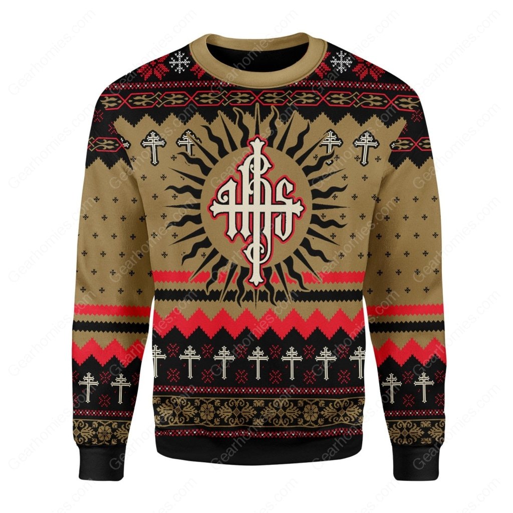 Jesus ihs all over printed ugly christmas sweater 2