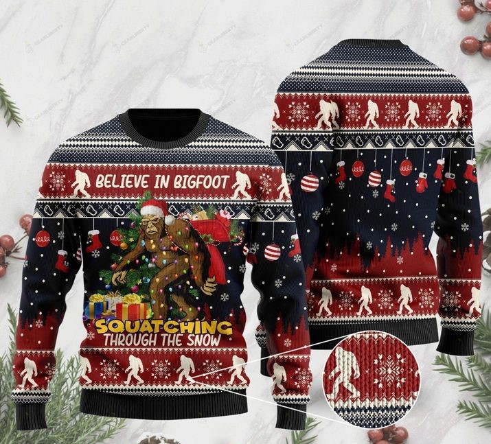 believe in bigfoot squat ching through the snow ugly christmas sweater 2 - Copy (2)