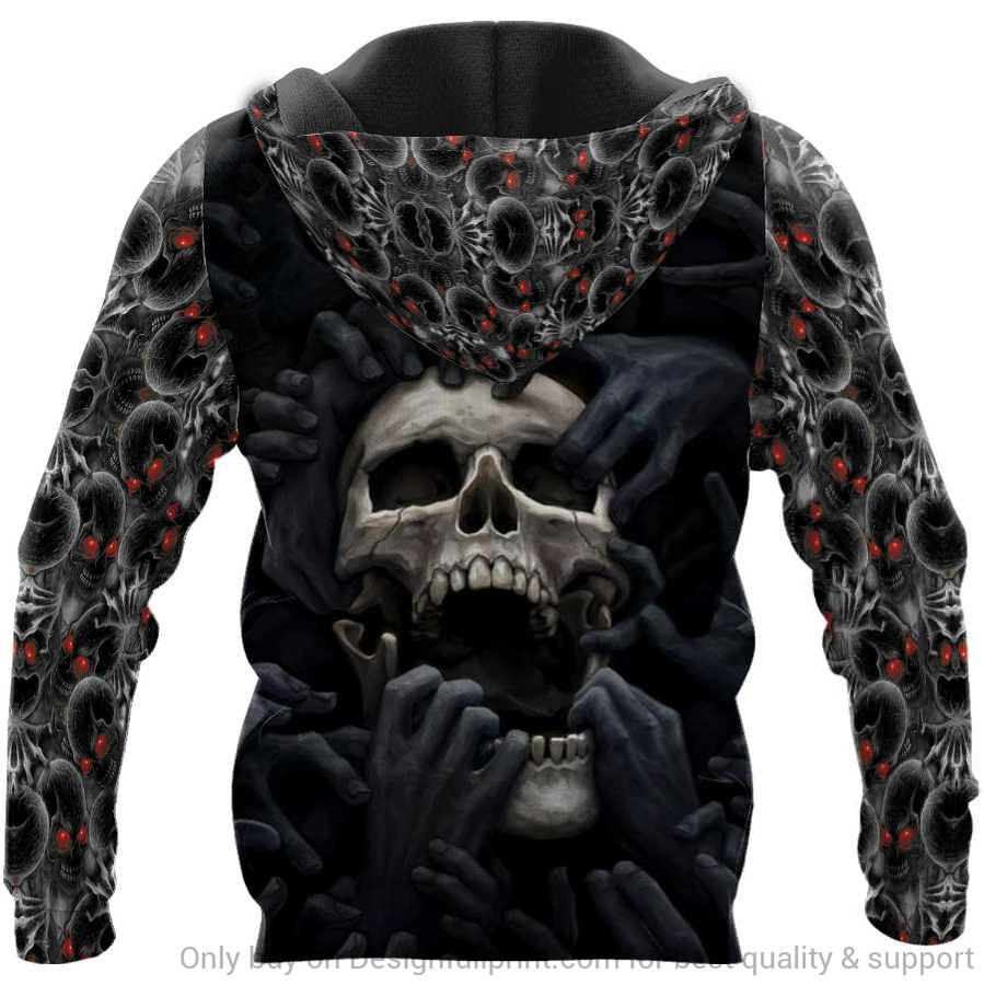 custom name skull red eyes screaming full over printed hoodie - back