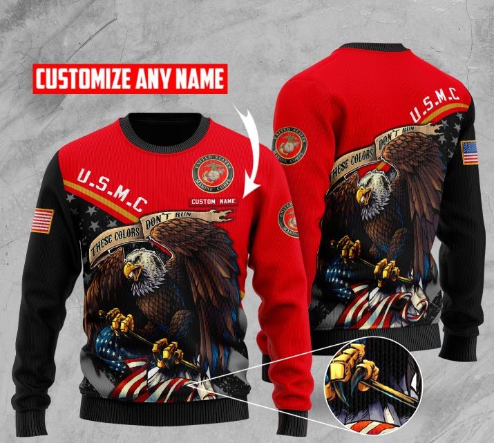 custom name us marine corps bald eagle american flag ugly sweater 2 - Copy (2)