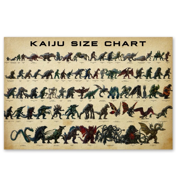 kaiju size chart vintage poster 1