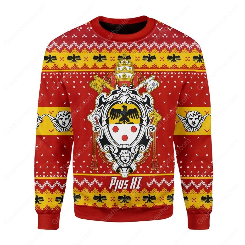 pope pius xi coat of arms all over printed ugly christmas sweater 2