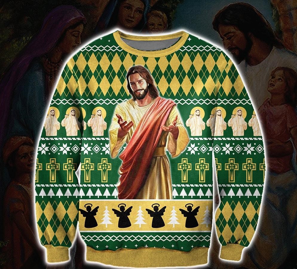 God all over printed ugly christmas sweater 2