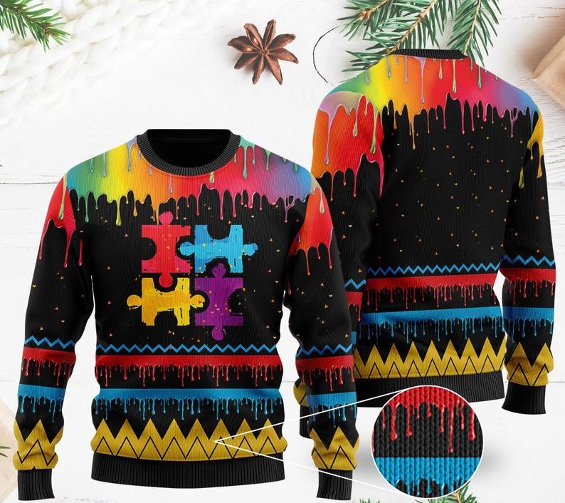 autism awareness watercolor all over printed ugly christmas sweater 2