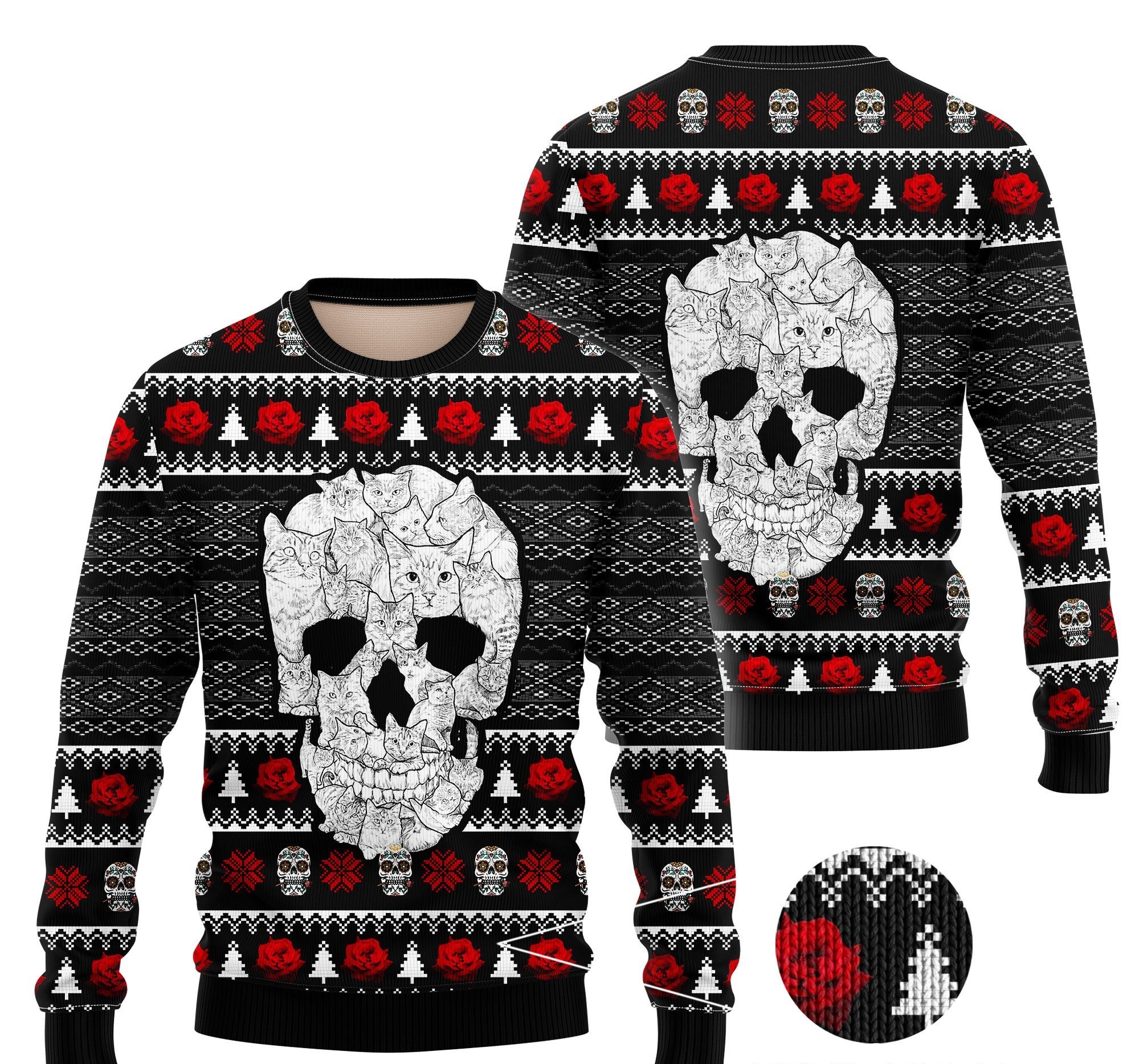cat skull all over printed ugly christmas sweater 2