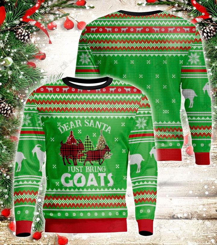 dear santa just bring goats all over printed ugly christmas sweater 2