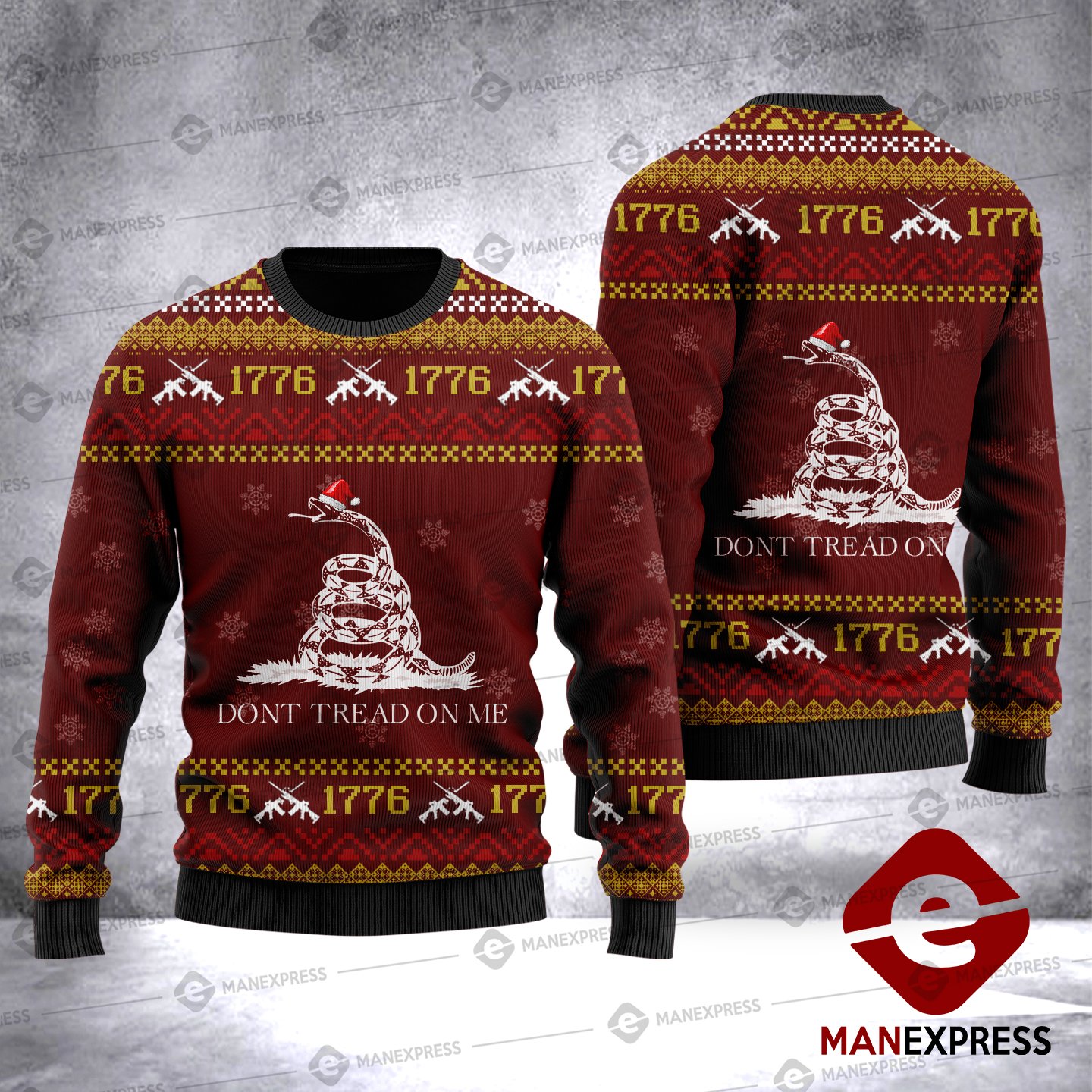 don't tread on me all over printed ugly christmas sweater 2