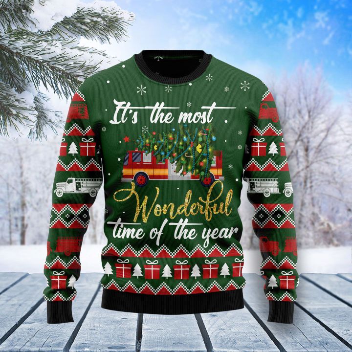 firefighter its the most wonderful time of year all over printed ugly christmas sweater 2