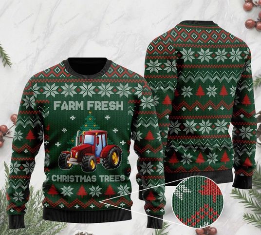 for farmers farm fresh christmas trees farm tractor ugly christmas sweater 2