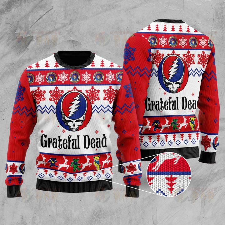 grateful dead all over printed ugly christmas sweater 2