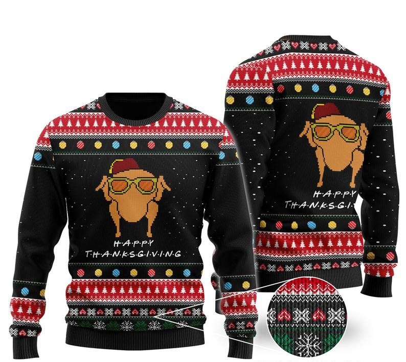 Wine Turkey Family Happy Thanksgiving Ugly Christmas Sweater For Men & Women  –
