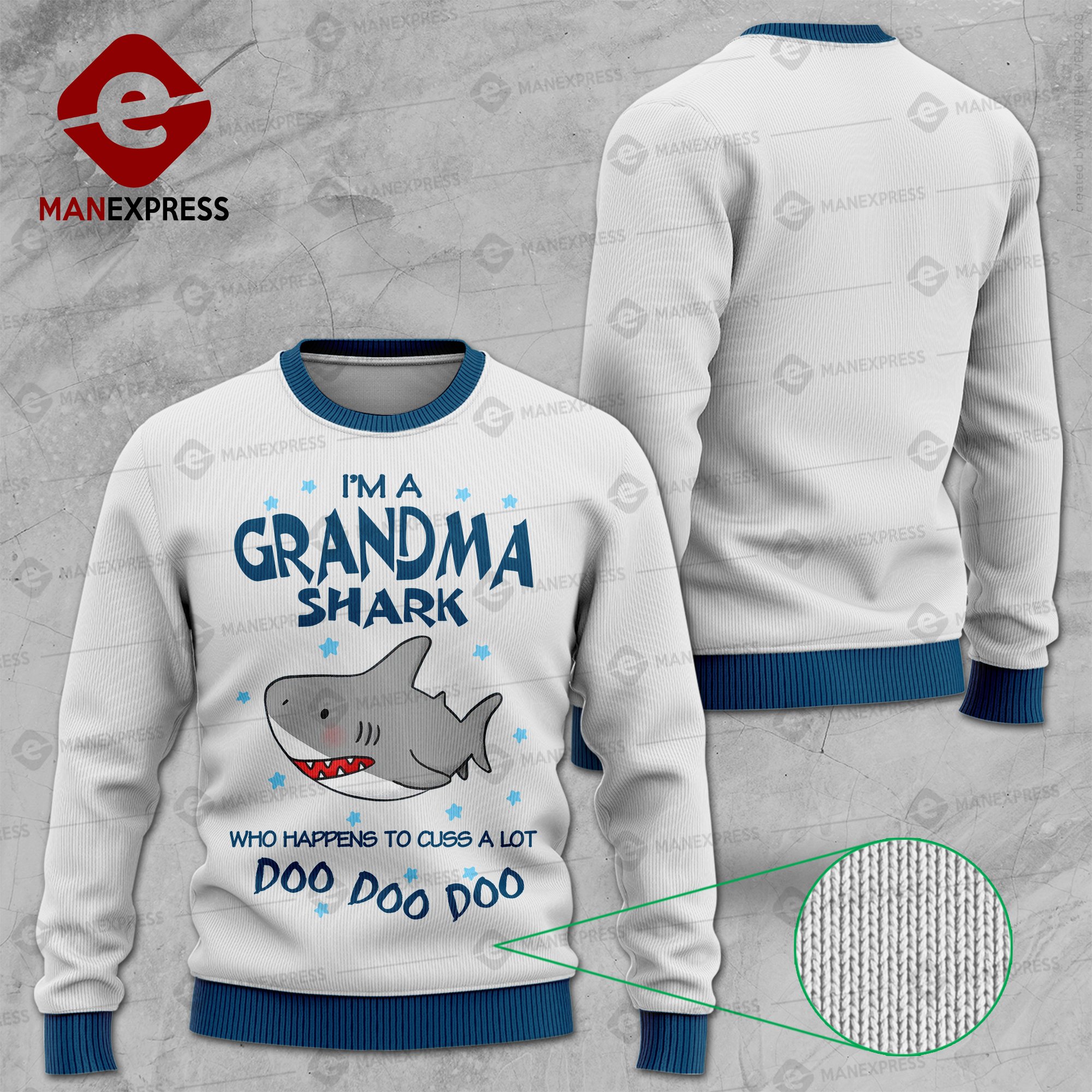 im a grandma shark who happens to cuss a lot doo doo doo ugly christmas sweater 2