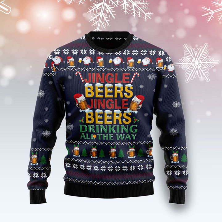 jingle beers jingle beers drinking all the way all over printed ugly christmas sweater 2