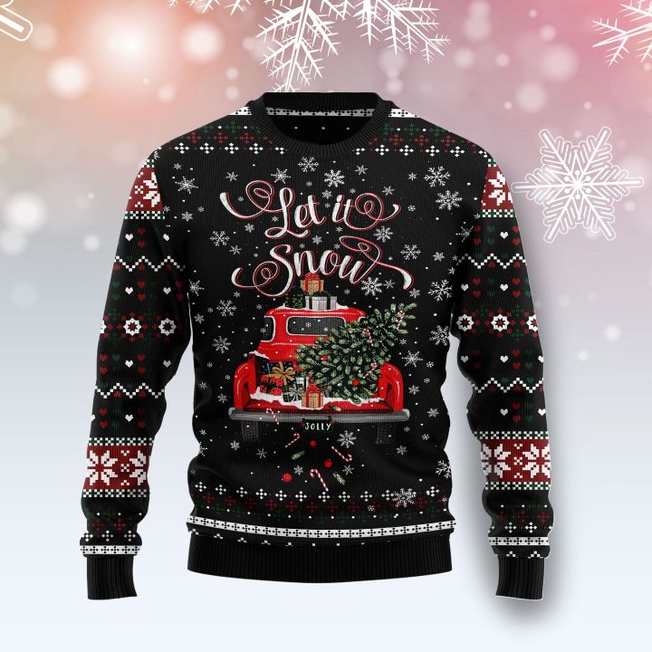 let it snow red truck all over printed ugly christmas sweater 2