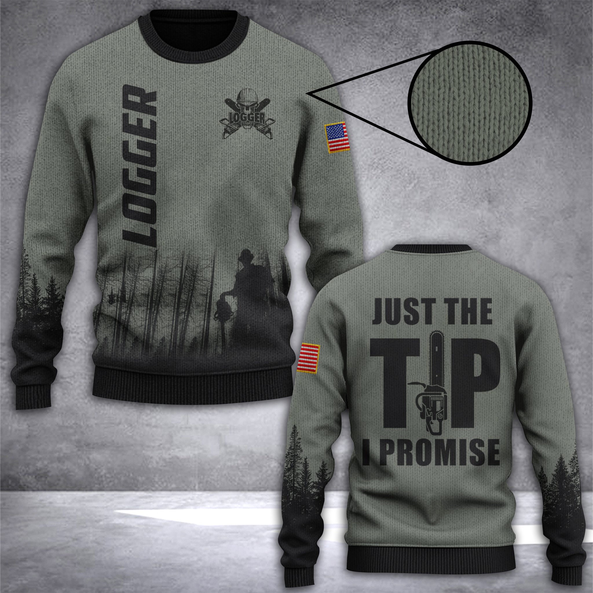 logger just the tip i promise all over print ugly christmas sweater 2