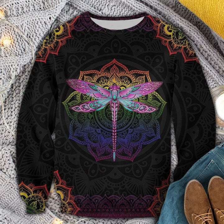 mandala dragonfly colorful all over printed ugly christmas sweater 2