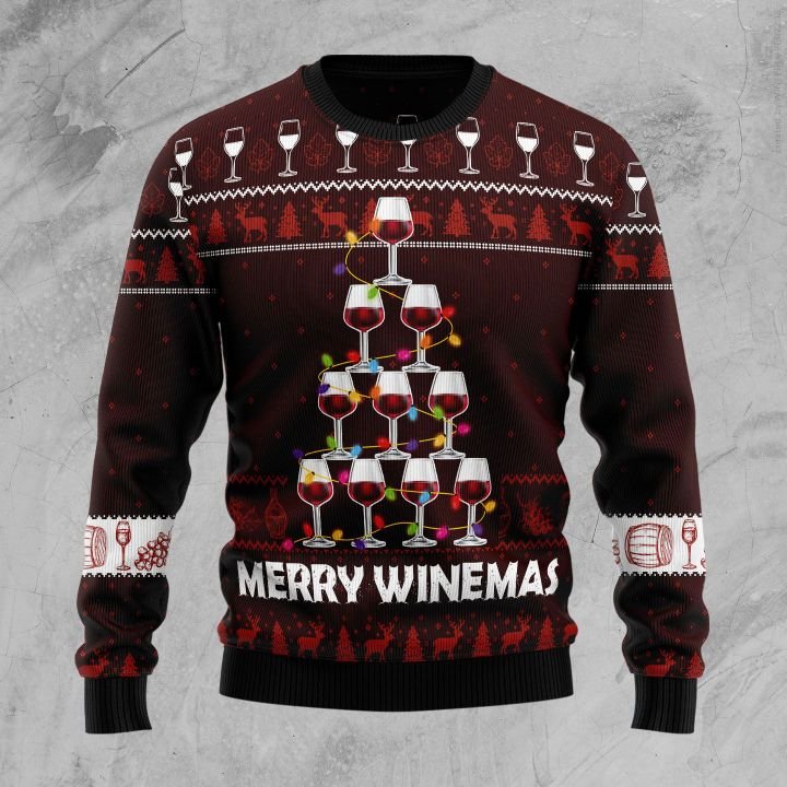merry winemas christmas tree all over printed ugly christmas sweater 2