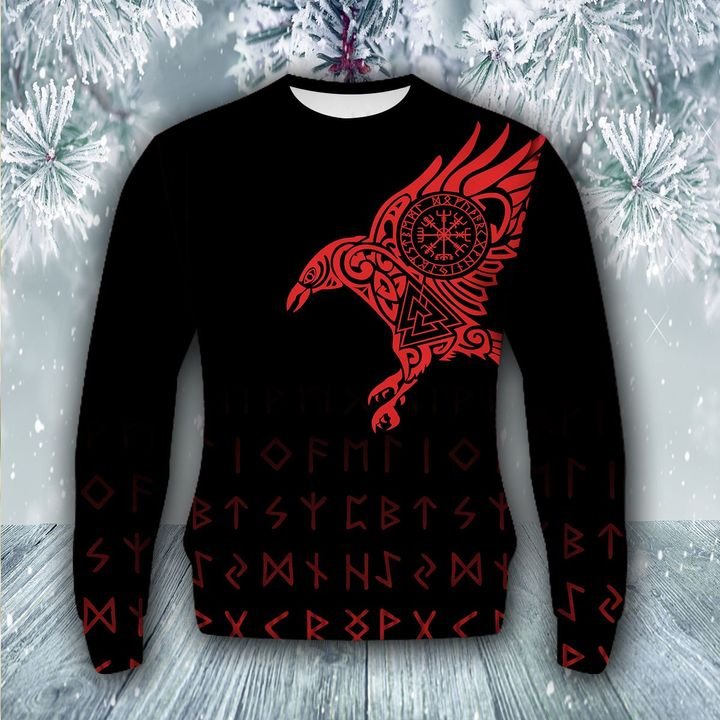 raven viking all over printed ugly christmas sweater 2